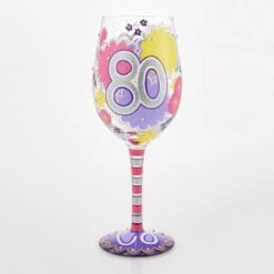 Happy 80th Birthday Hand Painted Wine Glass(Happy 80th Birthday Hand Painted Wine Glass) -Glassware Store 6016993 3