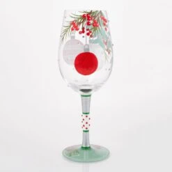 Warm Holiday Wishes Hand Painted Wine Glass(Warm Holiday Wishes Hand Painted Wine Glass) -Glassware Store 6017344 3