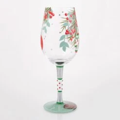 Warm Holiday Wishes Hand Painted Wine Glass(Warm Holiday Wishes Hand Painted Wine Glass) -Glassware Store 6017344 4