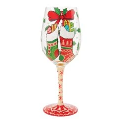 Stockings With Care Hand Painted Wine Glass(Stockings With Care Hand Painted Wine Glass)