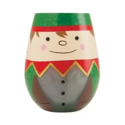 Christmas Elf Hand Painted Stemless Wine Glass(Christmas Elf Hand Painted Stemless Wine Glass)