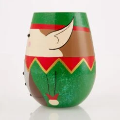 Christmas Elf Hand Painted Stemless Wine Glass(Christmas Elf Hand Painted Stemless Wine Glass) -Glassware Store 6017394 2