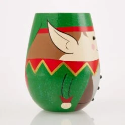 Christmas Elf Hand Painted Stemless Wine Glass(Christmas Elf Hand Painted Stemless Wine Glass) -Glassware Store 6017394 4