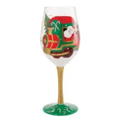 Santa's Chuggin' Along Hand Painted Wine Glass(Santas Chuggin Along Hand Painted Wine Glass)