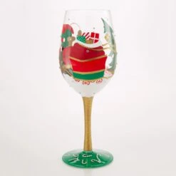 Santa's Chuggin' Along Hand Painted Wine Glass(Santas Chuggin Along Hand Painted Wine Glass) -Glassware Store 6017410 2