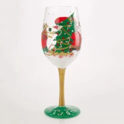 Santa's Chuggin' Along Hand Painted Wine Glass(Santas Chuggin Along Hand Painted Wine Glass) -Glassware Store 6017410 3