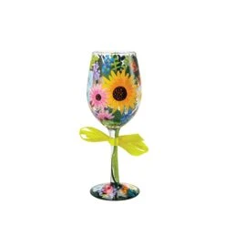 Wildflowers Hand-painted Artisan Wine Glass, 15 Oz.(Wine Glass Wildflowers)